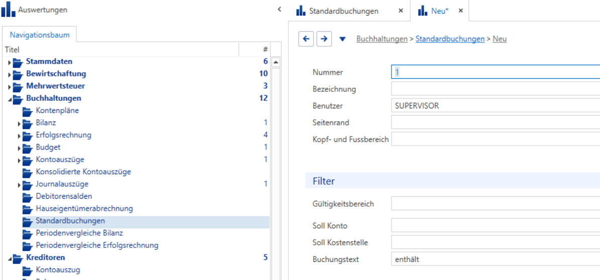 Auswertung Standardbuchung