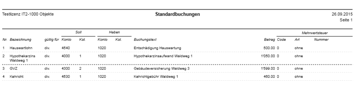 Liste Standardbuchung