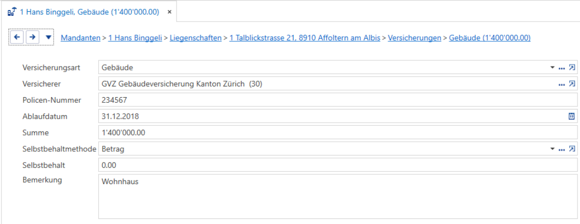 Stammdaten/Mandanten/Liegenschaften/Versicherung