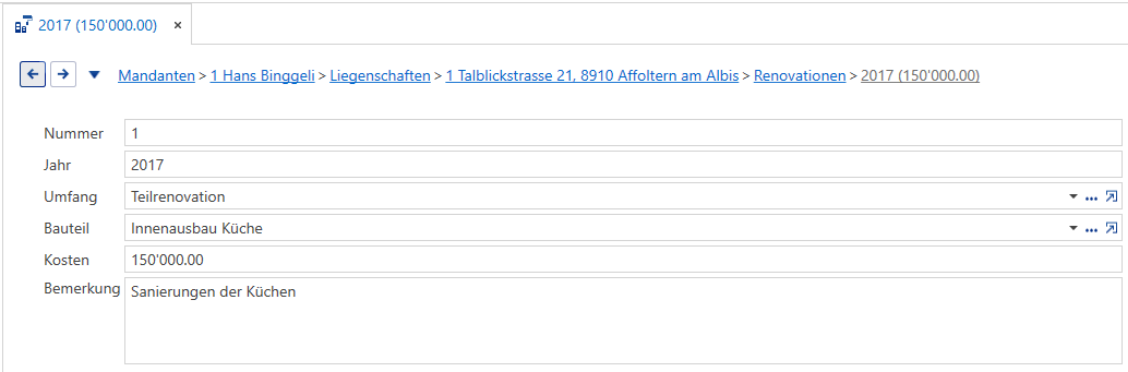 Stammdaten/Mandanten/Liegenschaften/Renovation