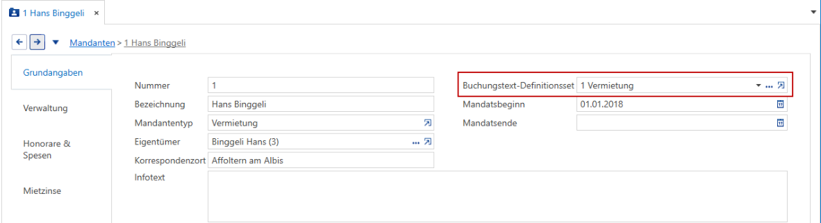 Stammdaten/Mandanten/Unterdialog Grundangaben/Buchungstext-Definitionsset