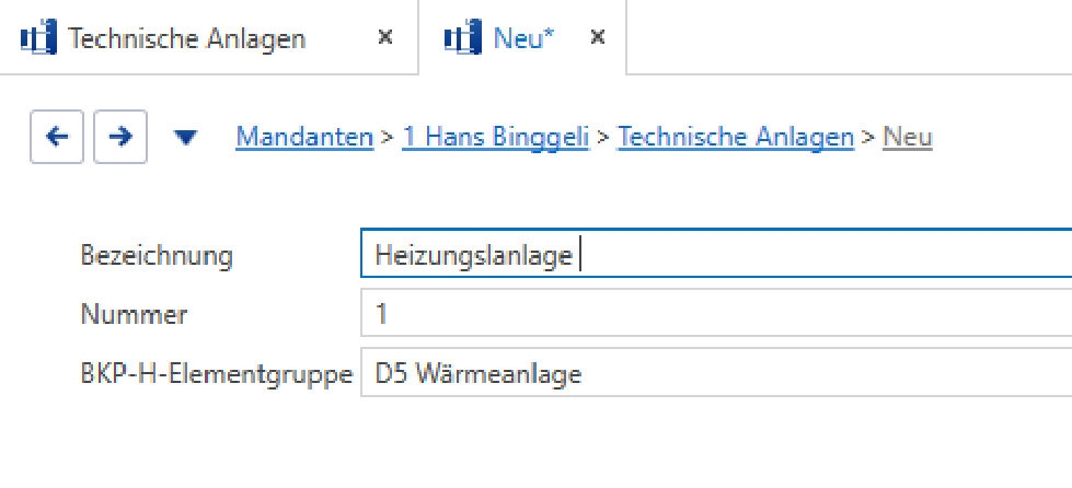 Technische Anlage erfassen