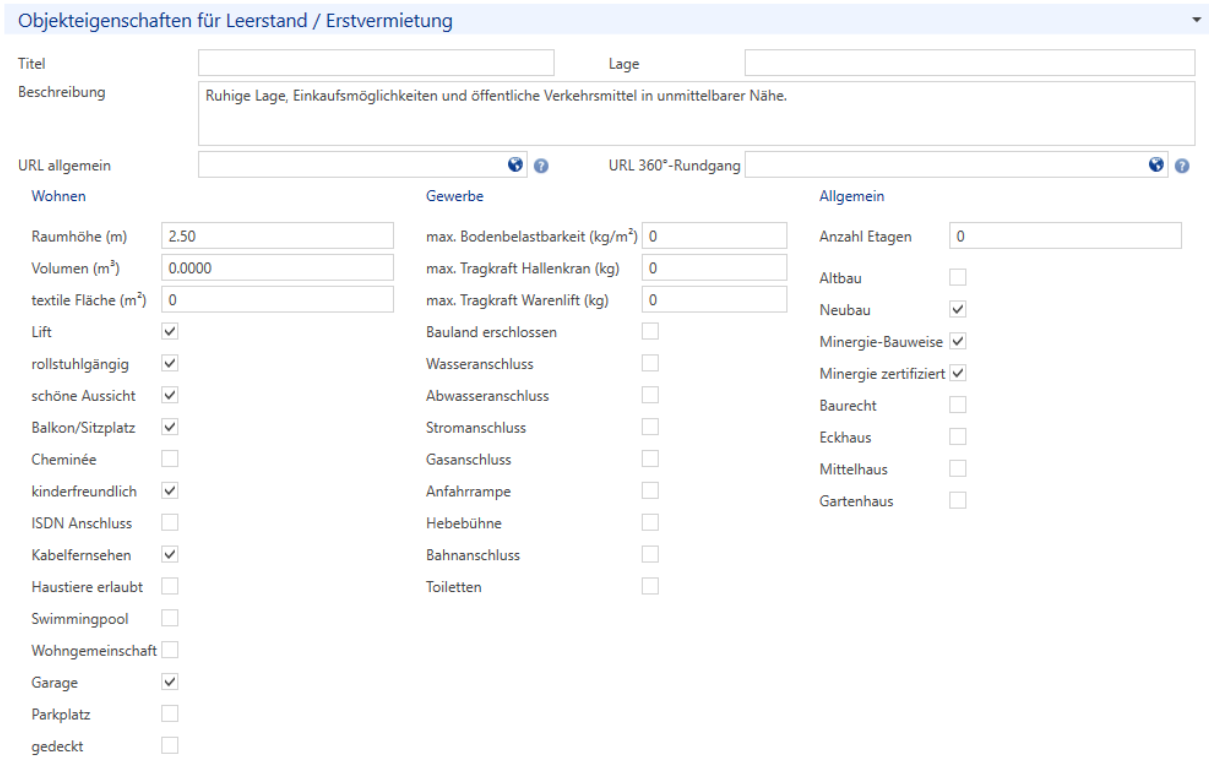 Stammdaten/Mandanten/Liegenschaften/Objekte/Verwaltung - Inserate