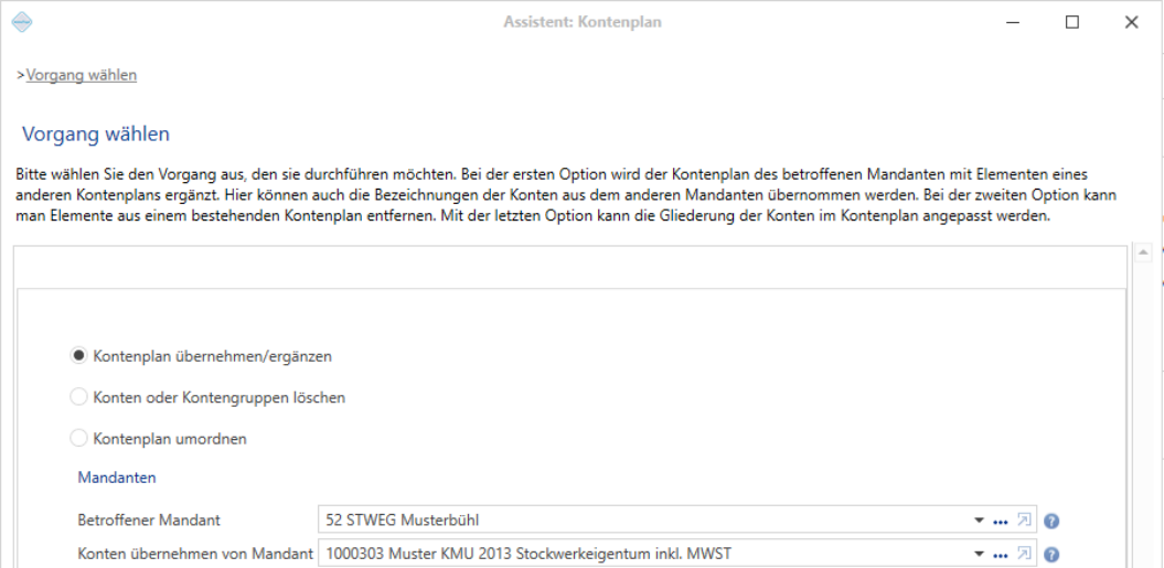 Assistent: Kontoplan/Vorgang wählen