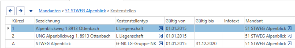 Buchhaltung/Mandanten/Kostenstellen