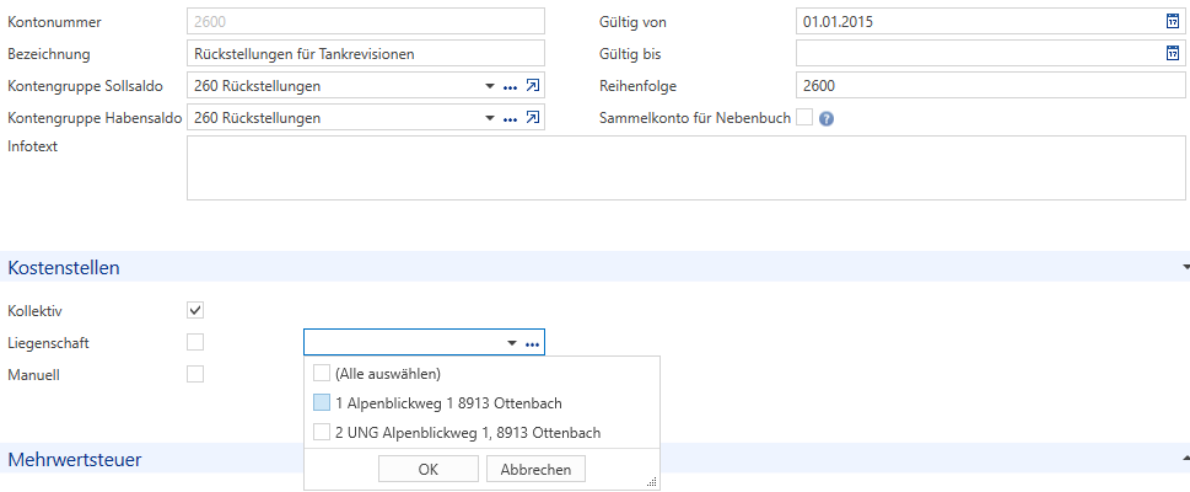 Buchhaltung/Mandanten/Hauptbuchkonten/Kostenstellen
