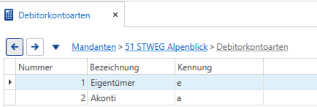 Buchhaltung/Mandanten/Debitorenkontoarten