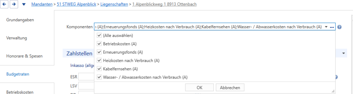Stammdaten/Liegenschaften/Unterdialog: Budgetraten