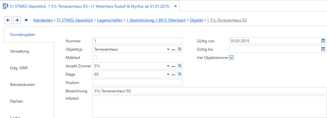 Stammdaten/Mandanten/Liegenschaft/Objekte/Unterdialog: Grundangaben