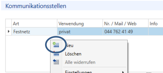 Menüband Kommunikationsstellen
