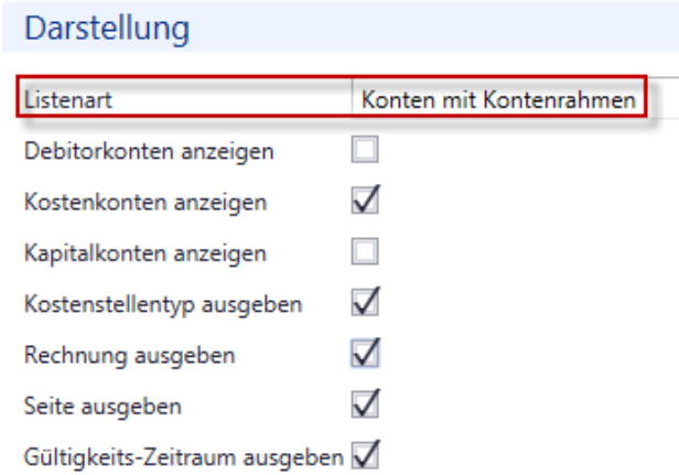 Auswertungen/Kontoplan (Ausschnitt aus Dialogbereich)