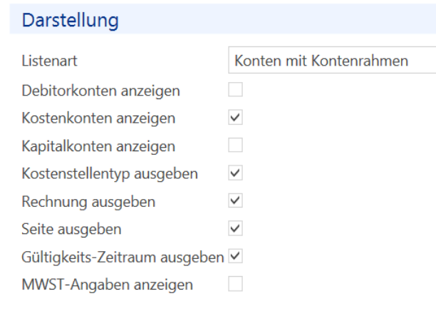 Auswertungen/Kontoplan (Ausschnitt aus Dialogbereich (2))