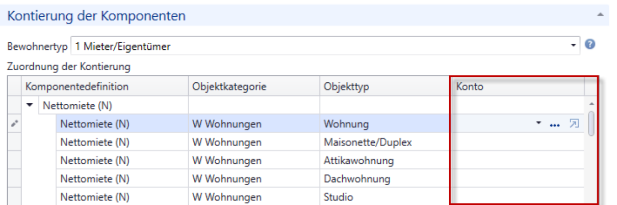 Kontierung der Komponenten/Mietzinse – Hauptbuchkonto