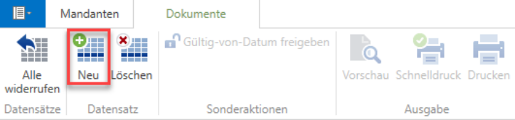 Stammdaten/Mandanten Dokumente -Datensatz neu