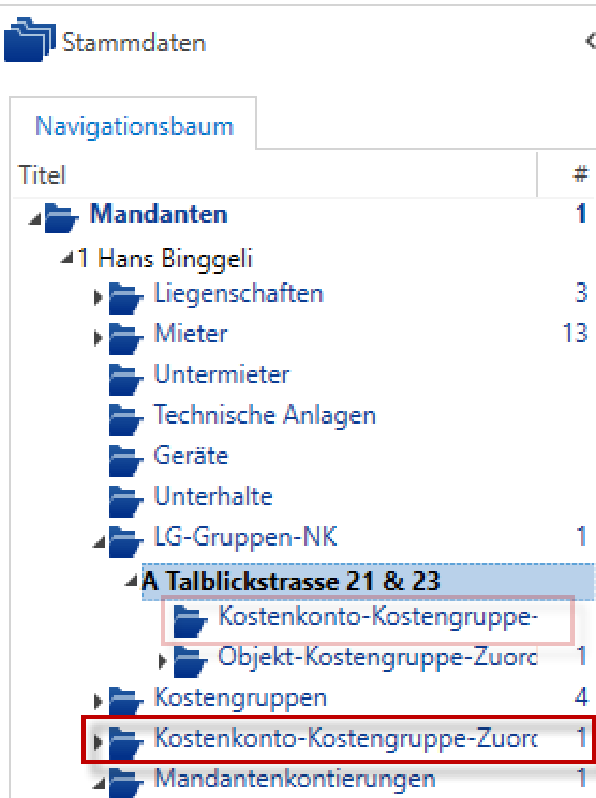 Stammdaten/Mandanten/LG-Gruppen-NK/Kostenkonto-Kostengruppe-Zuordnungen