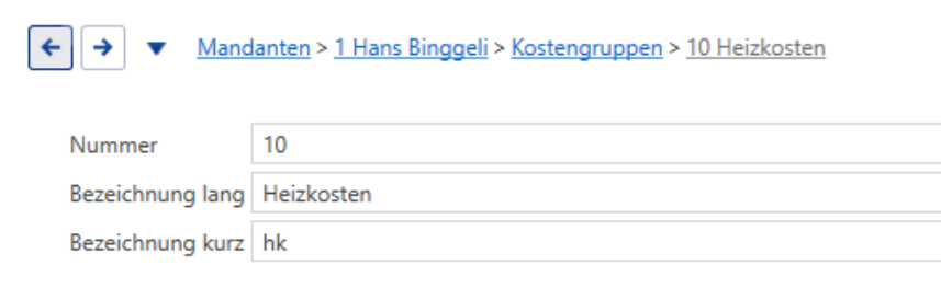 Stammdaten/Mandanten/Kostengruppen