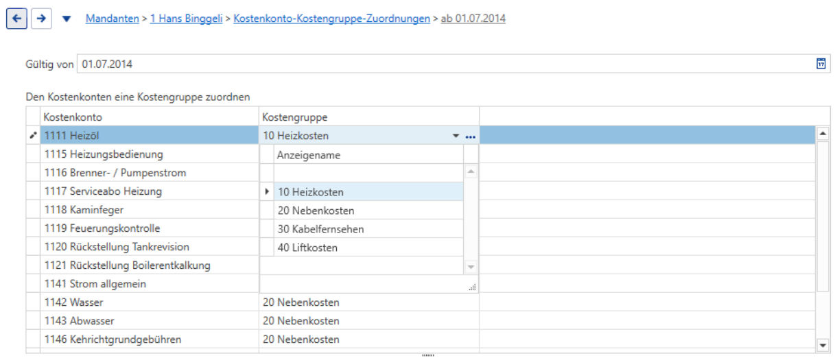 Stammdaten/Mandanten/Kostenkonto-Kostengruppe-Zuordnungen