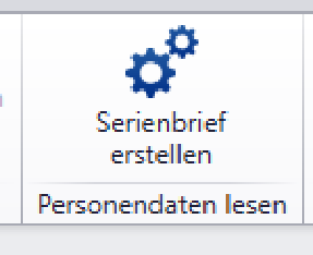 ImmoTop2-Schaltfläche «Serienbrief erstellen» mit Zahnrad-Symbol im Menü-Ribbon, Gruppe «Personendaten lesen».