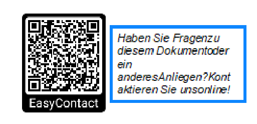 Der EasyContact-Block, wie er im Brief erscheint: links der QR-Code mit der Beschriftung «EasyContact», rechts der daneben gedruckte Hinweistext.