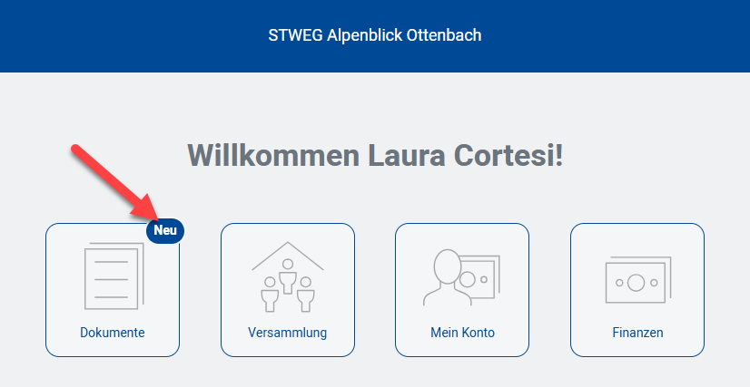 Screenshot: Dashboard mit „Neu