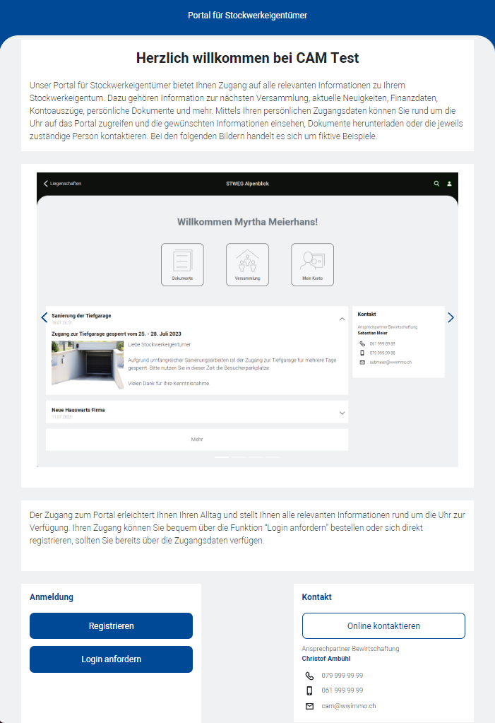 Screenshot: Öffentliche Portal-Demo-Vorschauseite mit „Registrieren