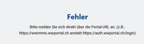 Screenshot: Fehlermeldung mit Hinweis auf die korrekte Portal-URL