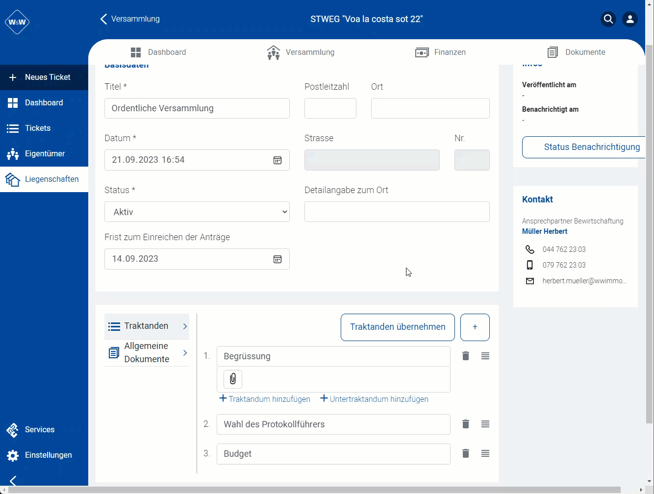 Screenshot: Traktandum mit Optionen „Traktandum hinzufügen