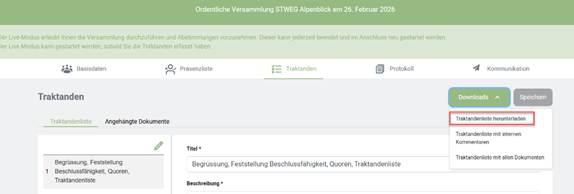 Screenshot: Downloads-Menü mit der Option 