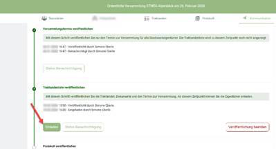 Screenshot: Veröffentlichungsschritt der Traktandenliste mit Einladen-Button